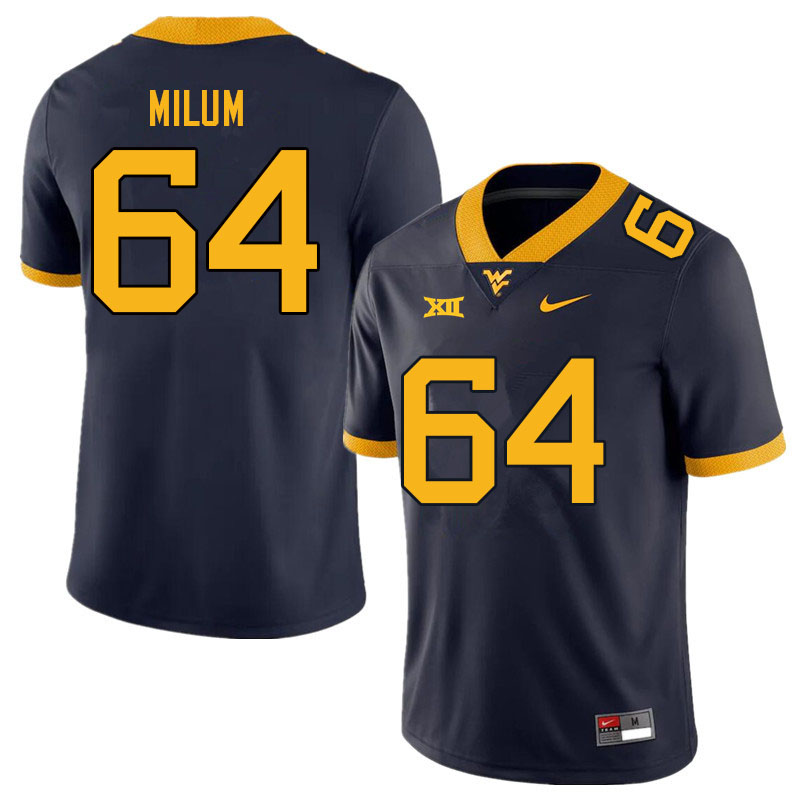 Men #64 Wyatt Milum West Virginia Mountaineers College Football Jerseys Sale-Navy - Click Image to Close